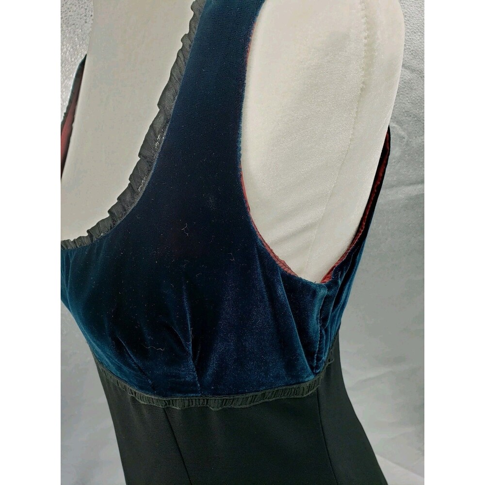 Y2K Nanette Lepore Empire Waist Dress Sz 10 Black Teal Velvet Bodice Whimsygoth - Picture 2 of 11
